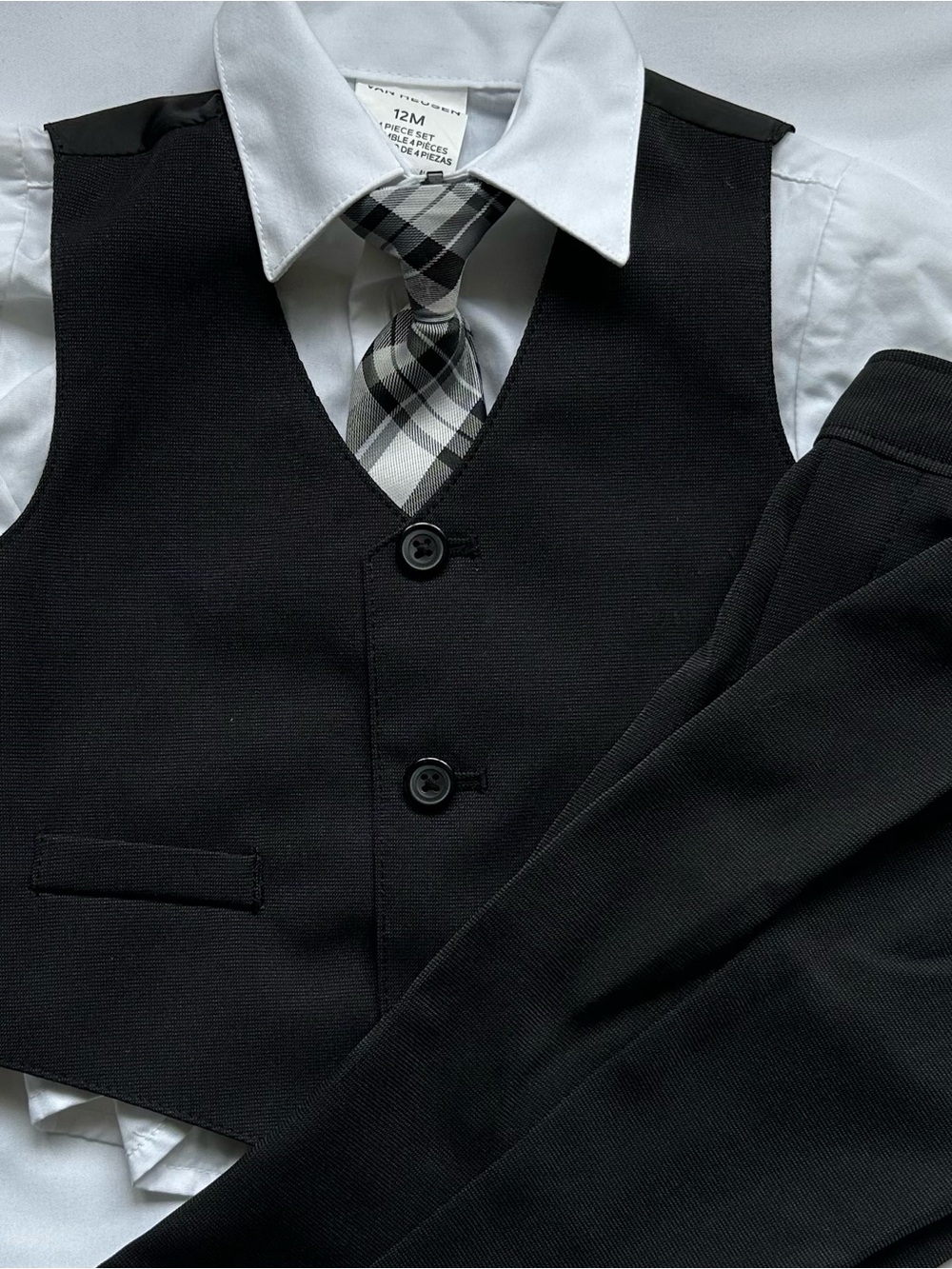 Van Heusen Black Boys' Dress Vest and Plaid Tie Set